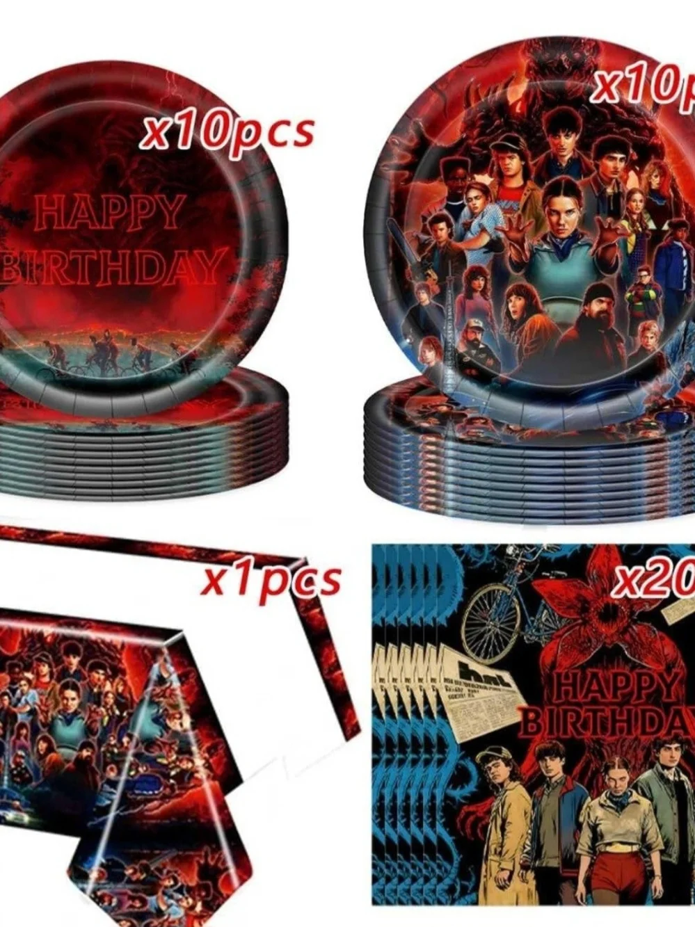 41 Piece Stranger Things Red & Black 'Happy Birthday' Party Plate and Napkin Set